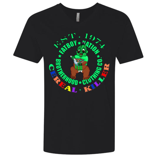 Men's Premium Fitted SS V-Neck - Green logo