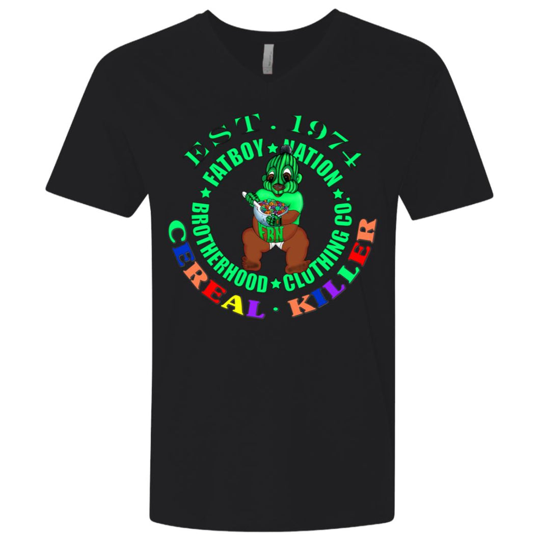 Men's Premium Fitted SS V-Neck - Green logo