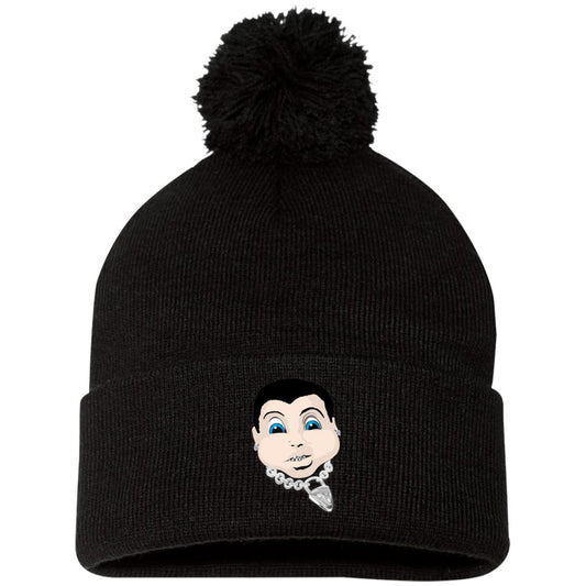 Black and Silver new-02 SP15 Pom Pom Knit Cap