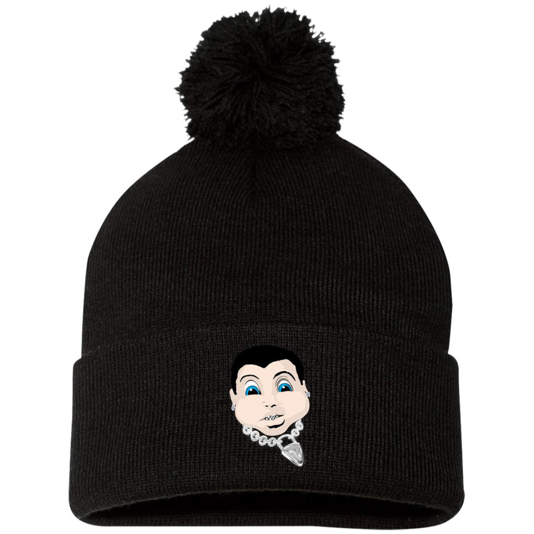 Black and Silver new-02 SP15 Pom Pom Knit Cap